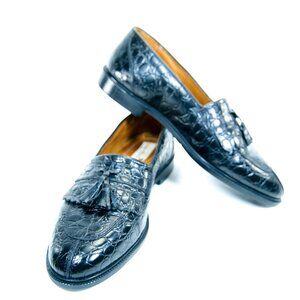 Stanley Blacker Men’s 9 M Tassel Loafers Alligator Crocodile Embossed Leather